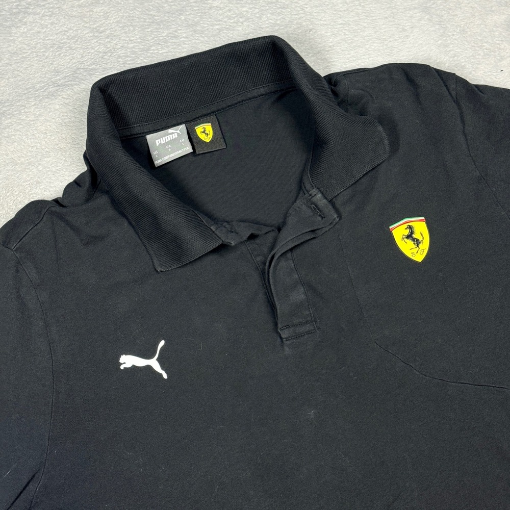 Puma Ferrari Polo Shirt Mens Large Black Scuderia F1 Racing Motorsport Logo